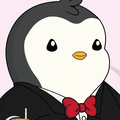 A Penguin In A Tuxedo Is Holding A Box Of Orange Juice GIF