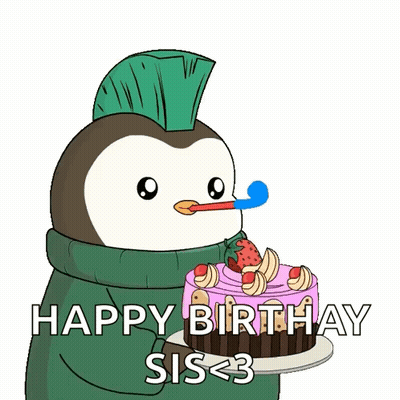 A Penguin Is Blowing Out A Candle On A Birthday Cake GIF