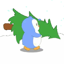 A Penguin Is Carrying A Christmas Tree In Its Back Sticker