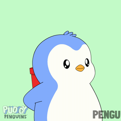 A Penguin Is Carrying A Gift Box With The Words Pudding Penguins On The Bottom Right GIF