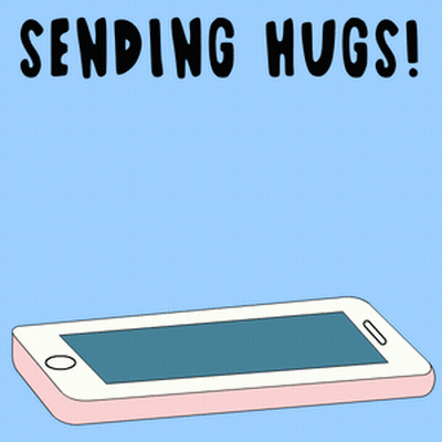 A Penguin Is Coming Out Of A Cell Phone With The Words " Sending Hugs " Below It GIF