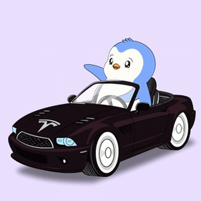 A Penguin Is Driving A Black Car With The Letter T On The Front GIF