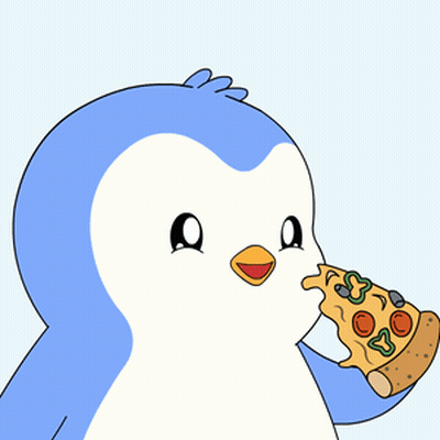 A Penguin Is Eating A Slice Of Pizza With Pepperoni And Mushrooms GIF