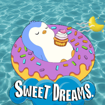 A Penguin Is Floating On A Donut In The Water With The Words Sweet Dreams GIF