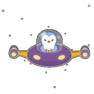 A Penguin Is Flying In A Purple Spaceship Sticker