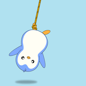 A Penguin Is Hanging Upside Down From A Yellow Rope GIF