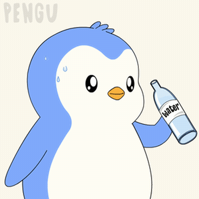 A Penguin Is Holding A Bottle Of Water With The Word Water On It GIF