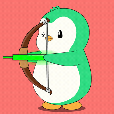 A Penguin Is Holding A Bow And Arrow With A Green Light Coming Out Of It GIF