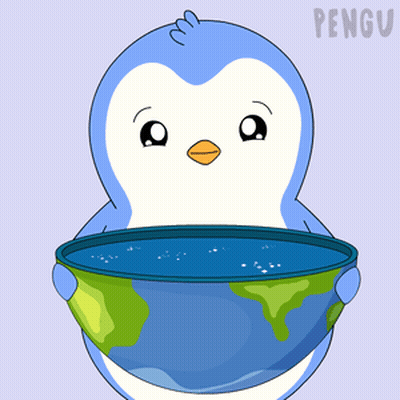 A Penguin Is Holding A Bowl Of Water With The Word Pengu Written On The Bottom GIF