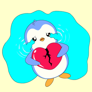 A Penguin Is Holding A Broken Heart In Its Hands GIF
