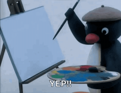 A Penguin Is Holding A Brush And Palette And Says Yep GIF