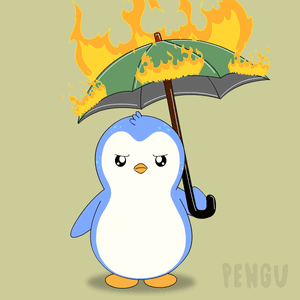 A Penguin Is Holding A Burning Umbrella And The Word Pengu Is On The Bottom GIF