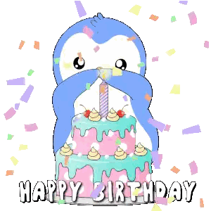A Penguin Is Holding A Candle On Top Of A Birthday Cake Sticker