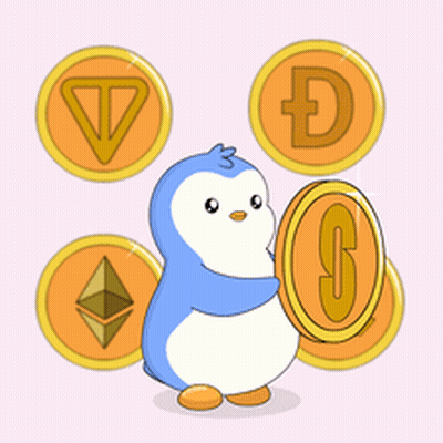 A Penguin Is Holding A Coin With A S On It GIF