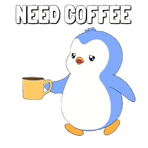 A Penguin Is Holding A Cup Of Coffee With The Words Need Coffee Written Above It Sticker