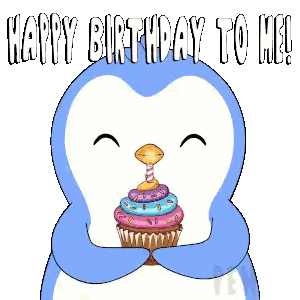 A Penguin Is Holding A Cupcake With The Words Happy Birthday To Me Written Above It Sticker