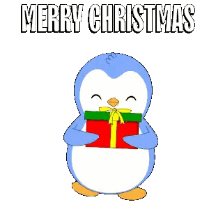 A Penguin Is Holding A Gift Box With The Words Merry Christmas Written Above It Sticker