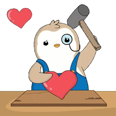 A Penguin Is Holding A Heart And A Hammer Sticker