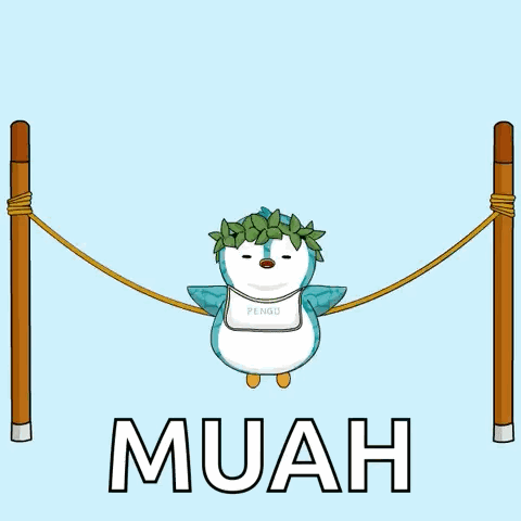 A Penguin Is Holding A Heart And The Word Muah Is On The Bottom GIF