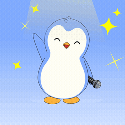 A Penguin Is Holding A Microphone And Smiling GIF