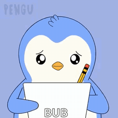 A Penguin Is Holding A Pencil And A Sign That Says I Miss You Bub GIF