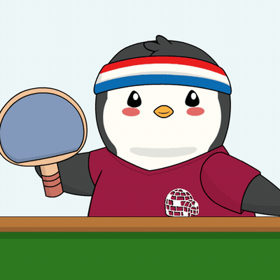 A Penguin Is Holding A Ping Pong Paddle In His Hand GIF