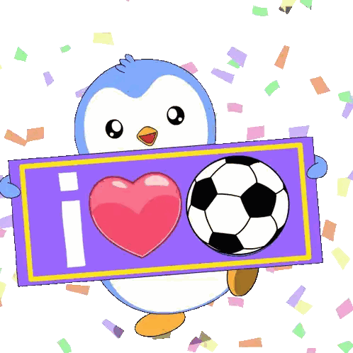 A Penguin Is Holding A Purple Sign That Says I Love Soccer Sticker
