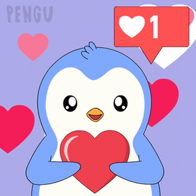 A Penguin Is Holding A Red Heart With A Speech Bubble That Says 520 GIF