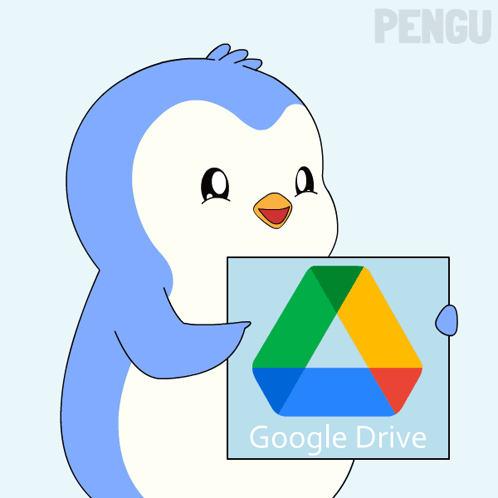 A Penguin Is Holding A Sign That Says " Google Drive " GIF