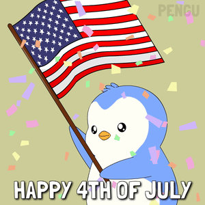 A Penguin Is Holding An American Flag With The Words Happy 4Th Of July Below It GIF