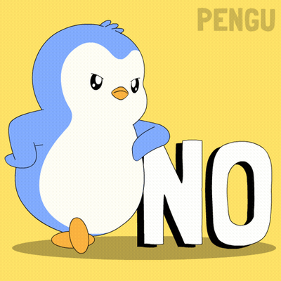 A Penguin Is Holding The Word No In Front Of It GIF