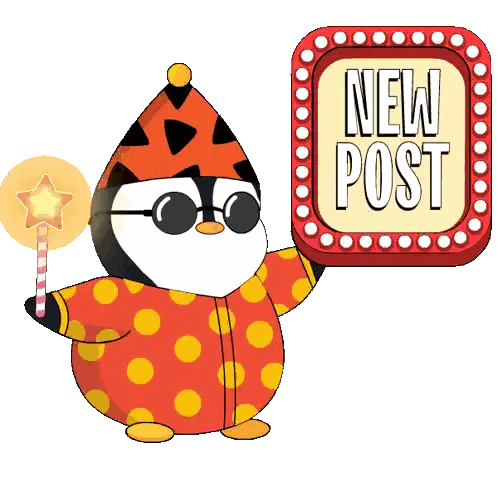 A Penguin Is Holding Up A Sign That Says New Post Sticker