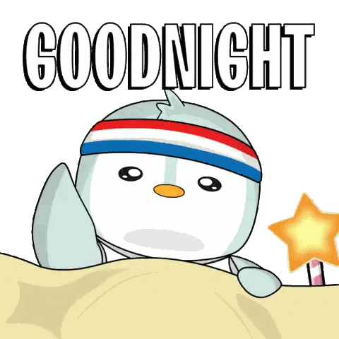 A Penguin Is Laying In Bed With A Star And The Words Goodnight Above It Sticker