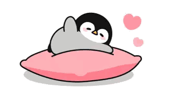 A Penguin Is Laying On A Pink Pillow With Hearts Coming Out Of Its Eyes . Sticker