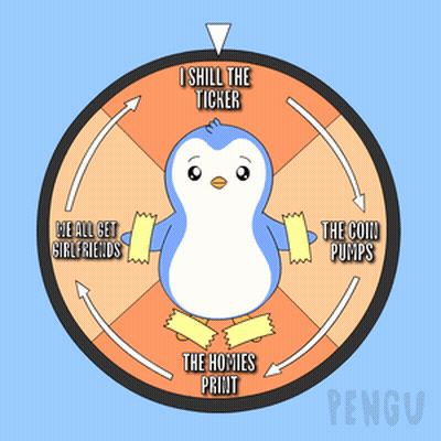 A Penguin Is On A Spinning Wheel With The Words I Still The Ticker Written On It GIF