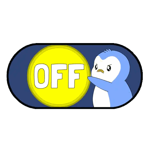 A Penguin Is Pressing A Button That Says " Off " Sticker