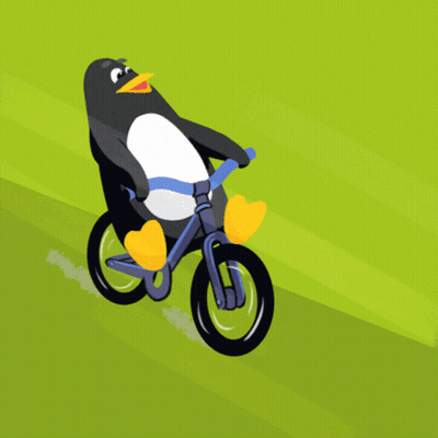 A Penguin Is Riding A Bike On A Grassy Field GIF