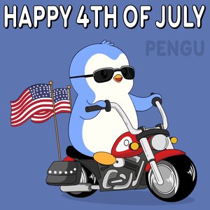 A Penguin Is Riding A Motorcycle With The Words Happy 4Th Of July On The Bottom GIF