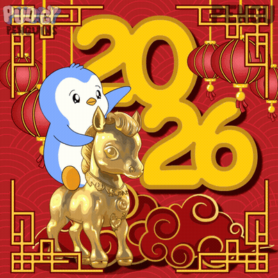 A Penguin Is Riding On The Back Of A Golden Horse In Front Of The Number 20 And 26 GIF