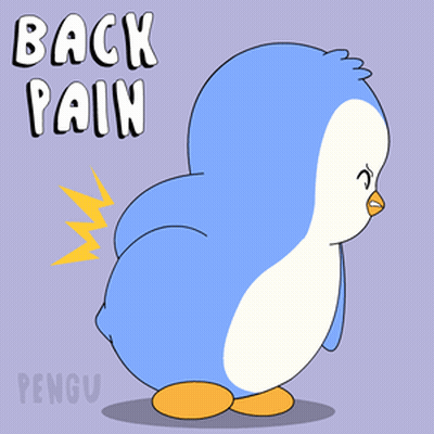 A Penguin Is Shown With The Words Back Pain Written On The Bottom GIF