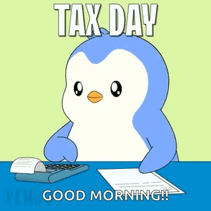 A Penguin Is Sitting At A Desk With A Calculator And A Receipt .. GIF