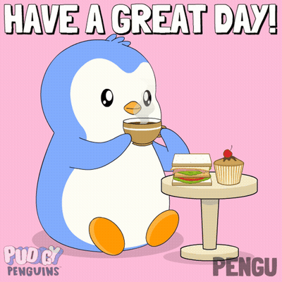 A Penguin Is Sitting At A Table Eating A Sandwich GIF