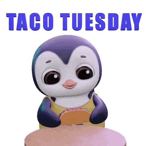 A Penguin Is Sitting At A Table Holding A Taco And The Words Taco Tuesday Are Above It Sticker