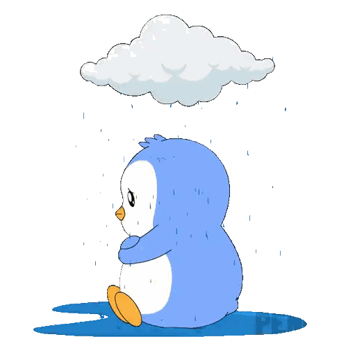 A Penguin Is Sitting In The Rain With A Cloud Above Him Sticker