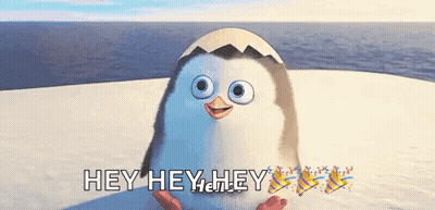 A Penguin Is Sitting On A Beach With The Words Hey Hey Hey Written Above It GIF