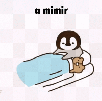 A Penguin Is Sleeping In A Bed With A Teddy Bear And A Blue Blanket . GIF