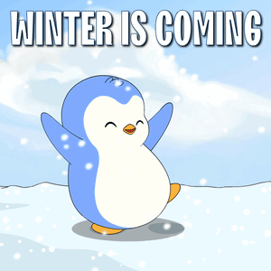 A Penguin Is Standing In The Snow With The Words Winter Is Coming GIF