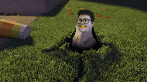 A Penguin Is Sticking Its Head Out Of A Hole In The Grass With The Words " You Didn 'T " Below It GIF