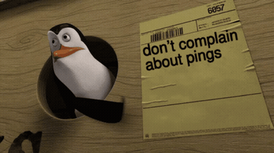 A Penguin Is Sticking Its Head Out Of A Hole Next To A Piece Of Paper That Says Don 'T Complain GIF