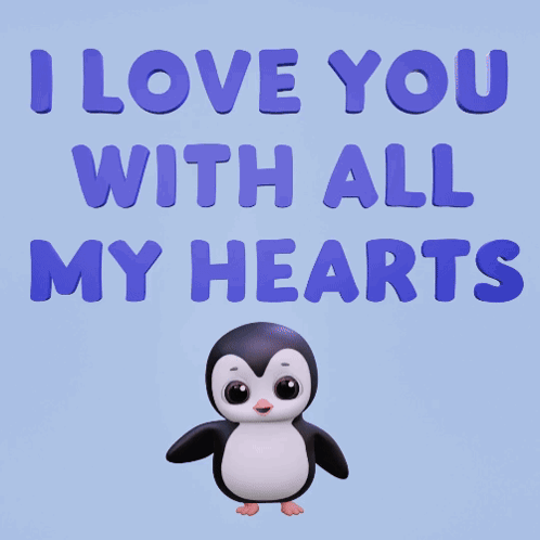 A Penguin Is Surrounded By Red Hearts And The Words I Love You With All My Hearts GIF